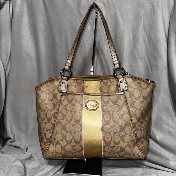 Authentic Coach Peyton Signature Shoulder Tote Bag 19816 Pink Gold Khaki - Picture 2 of 16